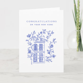 Blue Vintage House New Home Congratulations Card