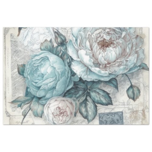 Blue Vintage Inspired Floral Decoupage Tissue Paper