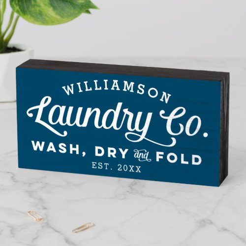 Blue Vintage Laundry Wash Dry Fold Wooden Box Sign