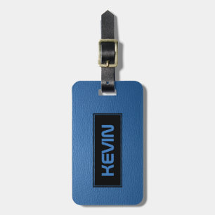 Blue Vintage Leather Texture Print Monogram Luggage Tag
