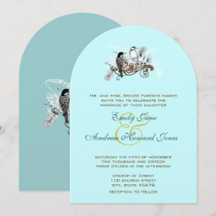 Blue Vintage Love Birds Wedding Invitation