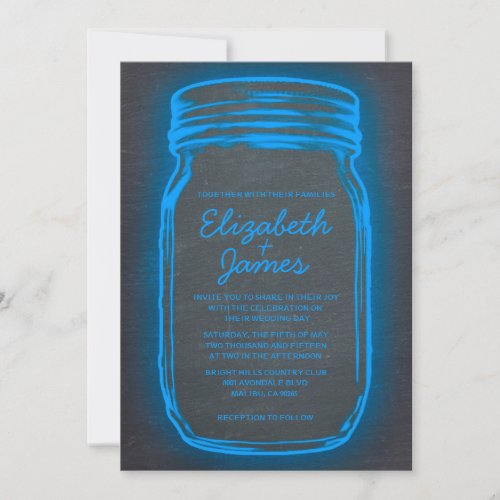 Blue Vintage Mason Jar Wedding Invitations