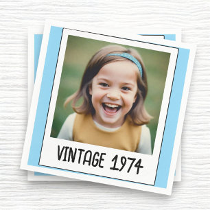 Blue Vintage Milestone Birthday Photo Keepsake Napkins
