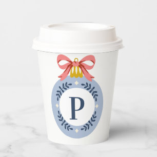 Blue Vintage Monogram Christmas Ornament Paper Cu Paper Cups