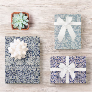 Blue Vintage Morris Patterns Birds and Rabbits Wrapping Paper Sheets