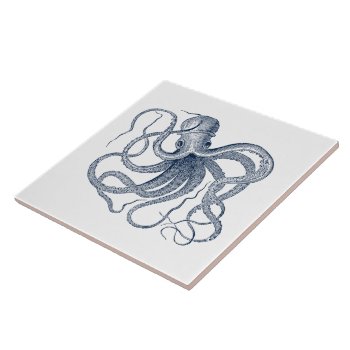 Blue Vintage Nautical Octopus Tile by ArtOnKitchenWare at Zazzle
