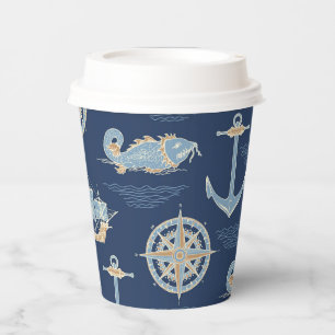 Blue Vintage Nautical Paper Cups