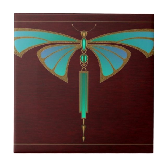 Blue Vintage Nouveau Art Animal Design Ceramic Tile (Front)