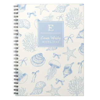 Blue Vintage Ocean bows Monogrammed girly Notebook