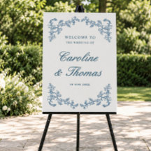Blue vintage old money royale wedding welcome sign
