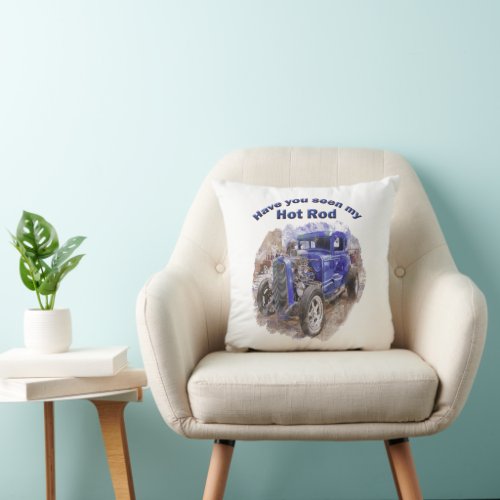 Blue vintage old roadster with the engine out throw pillow