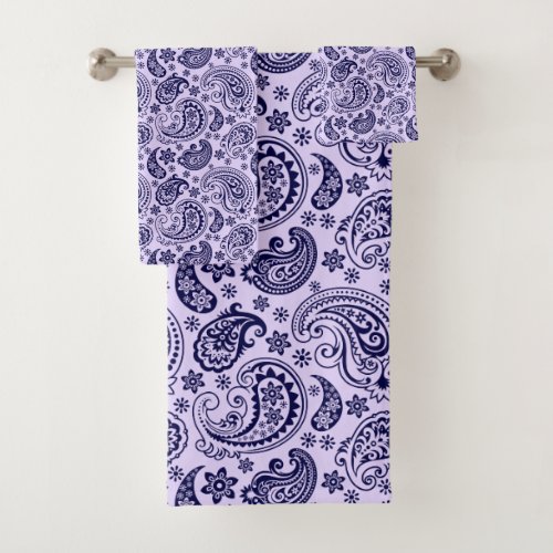 Blue vintage paisley on lavender background bath towel set