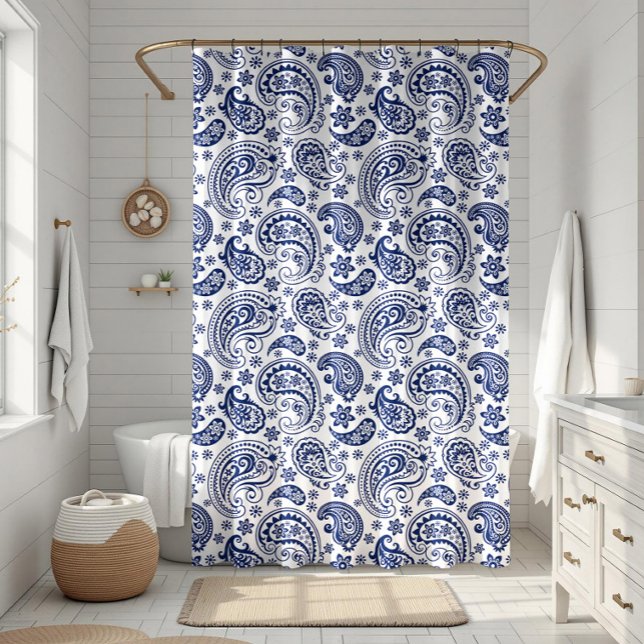 Blue vintage paisley pattern shower curtain (Creator Uploaded)