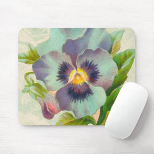 Blue Vintage Pansy Floral Watercolor  Mouse Pad