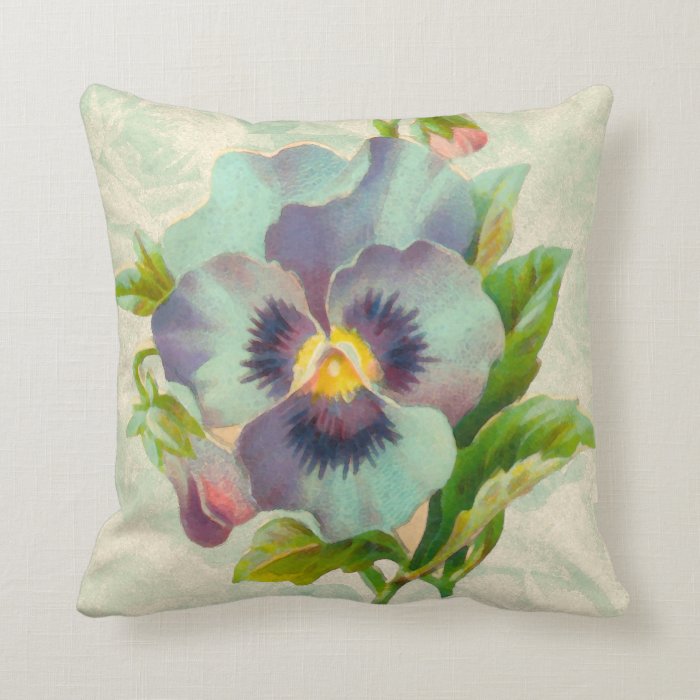 Blue Vintage Pansy Watercolor Throw Pillow Zazzle