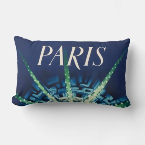 Blue Vintage Paris City French Air Travel Lumbar Pillow