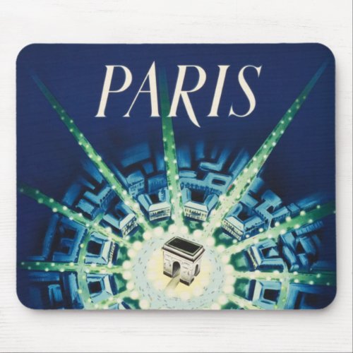 Blue Vintage Paris City French Air Travel Mouse Pad