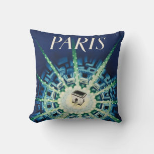 Blue Vintage Paris City French Air Travel Throw Pillow