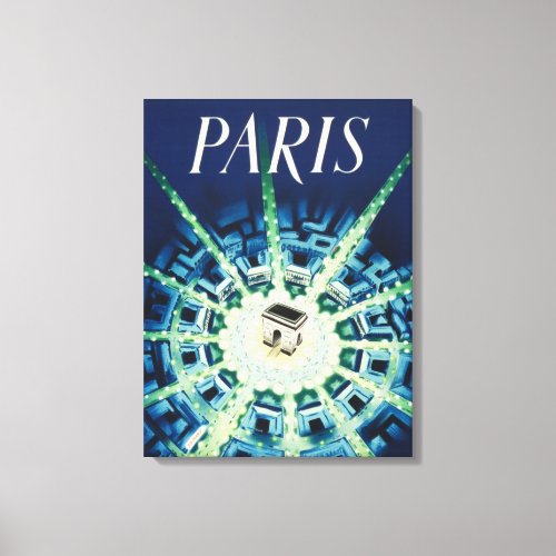 Blue Vintage Paris French Air Travel Europe Canvas Print