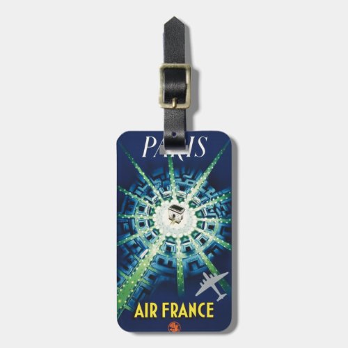 Blue Vintage Paris French Air Travel Europe Luggage Tag
