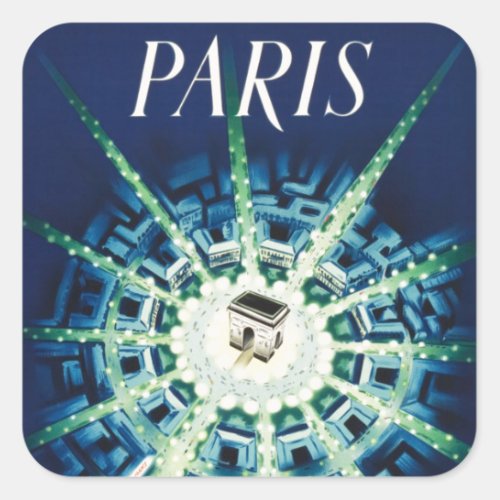Blue Vintage Paris French Air Travel Europe Square Sticker