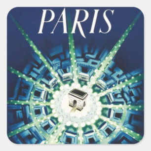 Blue Vintage Paris French Air Travel Europe Square Sticker
