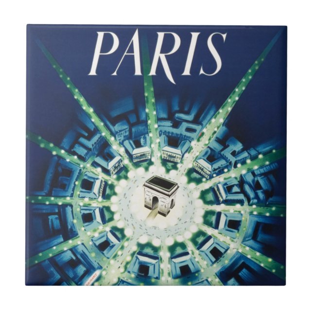 Blue Vintage Paris French Air Travel Europe Tile (Front)