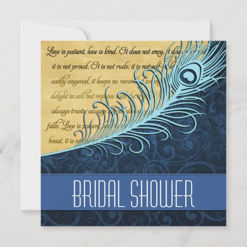 Blue Vintage Peacock Bridal Shower Invitations