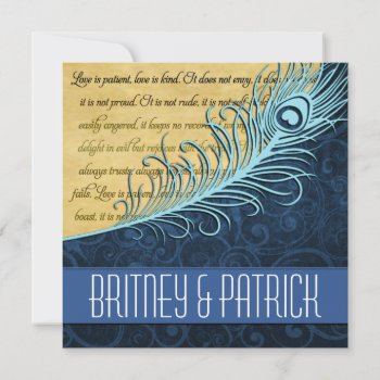 Blue Vintage Peacock Feather Wedding Invitations by natureprints at Zazzle