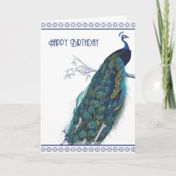 Blue Vintage Peacock - Happy Birthday Card by PeachyPrints at Zazzle