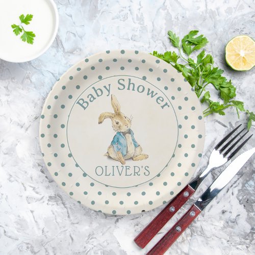 Blue Vintage Peter The Rabbit Boy Baby Shower Paper Plates