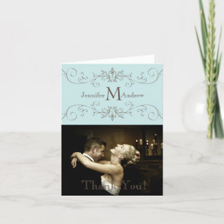 Blue Vintage Photo Thank You Card Wedding