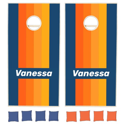 Blue Vintage Pin Striped with Name Cornhole Set