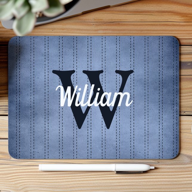 Blue Vintage Pinstripe Retro Navy Monogram Mouse Pad (Creator Uploaded)