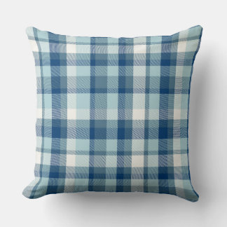 Blue Vintage Plaid Throw Pillow