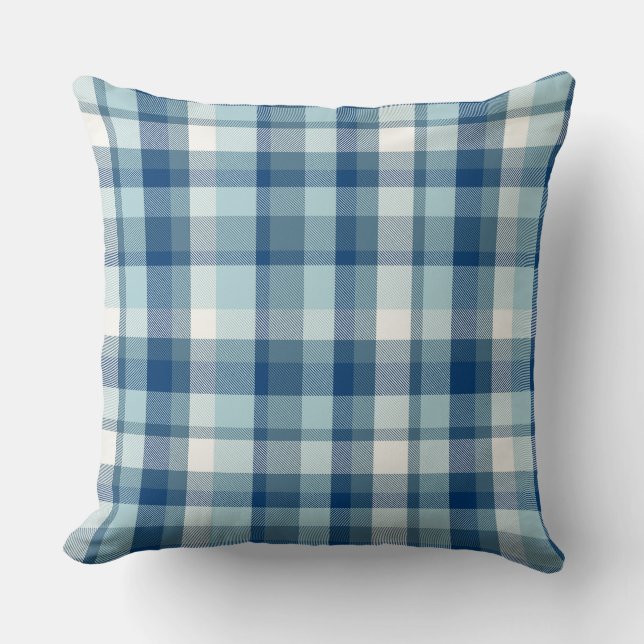 Blue Vintage Plaid Throw Pillow (Front)