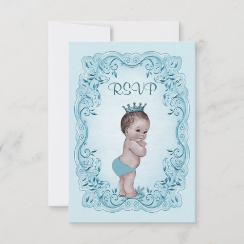 Blue Vintage Prince Baby Shower Rsvp