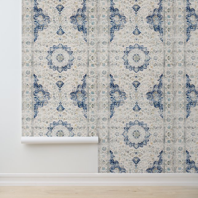 Blue Vintage Print Wallpaper (Application)