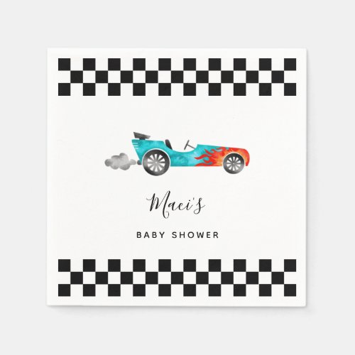 Blue Vintage Race Car Baby Shower Napkins