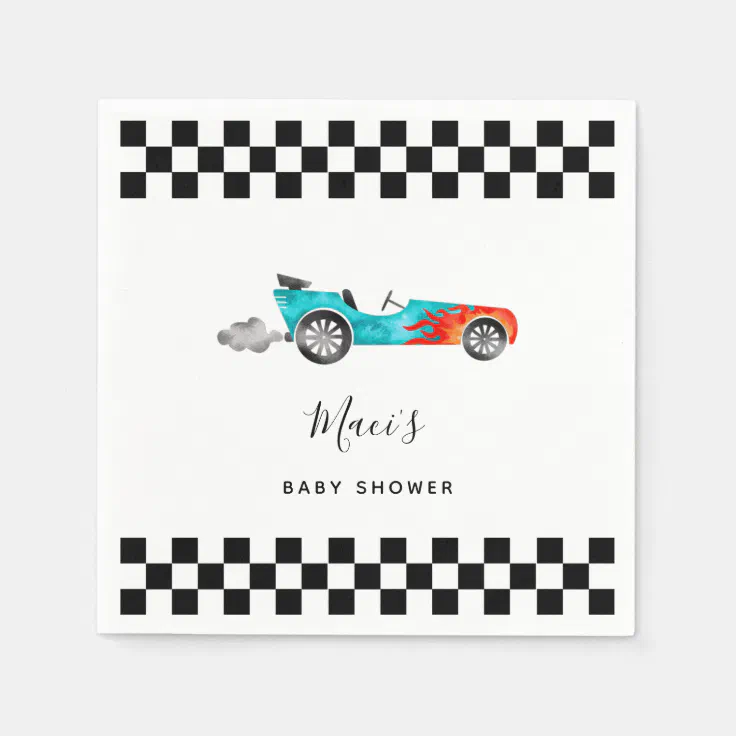 Blue Vintage Race Car Baby Shower Napkins