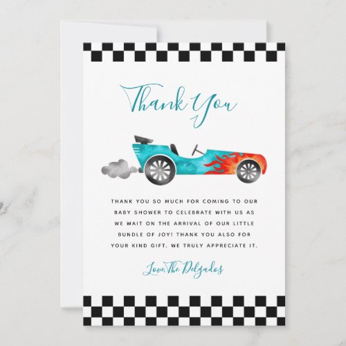 Blue Vintage Race Car Baby Shower Thank You Card