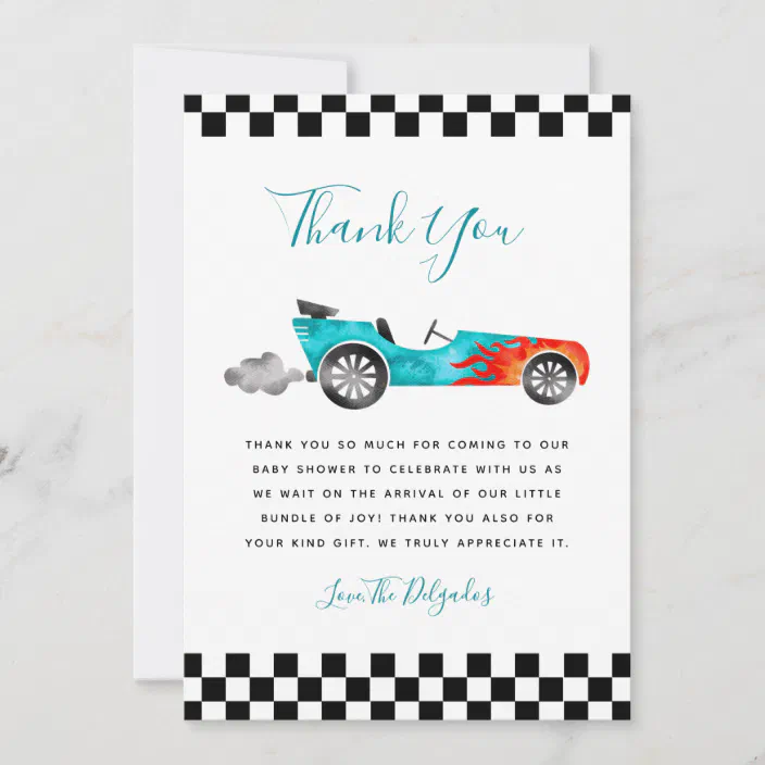 Blue Vintage Race Car Baby Shower Thank You Card Zazzle Com