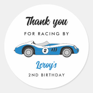 Blue Vintage Race Car Boy 2nd Birthday Classic Round Sticker