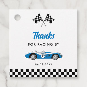 Blue Vintage Race Car Boy 2nd Birthday Thank You Favor Tags