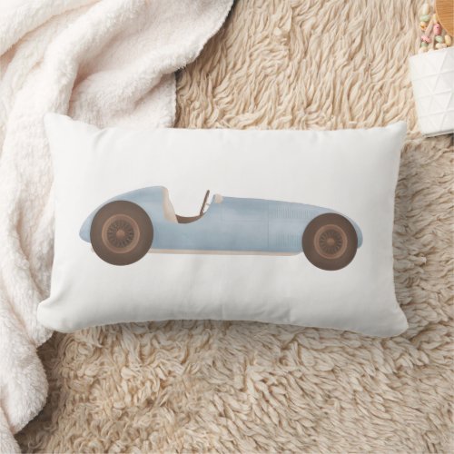 Blue Vintage Race Car Boys Room Decor Lumbar Pillow
