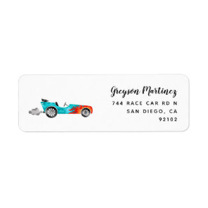 Blue Vintage Race Car Return Address  Label