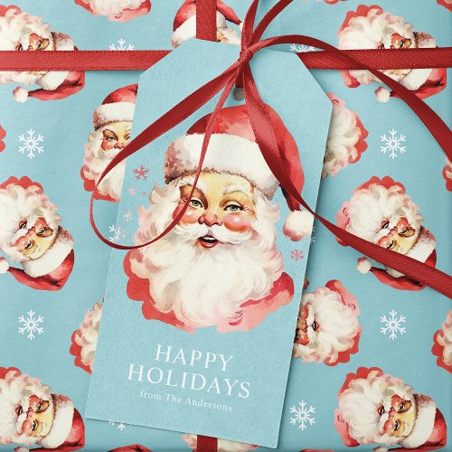 Christmas Gift Tags 13 Blue Vintage Retro Santa Claus Christmas Gift Tags