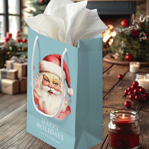 Christmas Wrapping Paper 10 Blue Vintage Retro Santa Claus Christmas Small Gift Bag