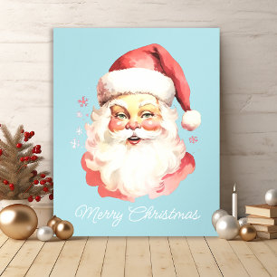 Blue Vintage Retro Santa Claus Merry Christmas Acrylic Photo Tile