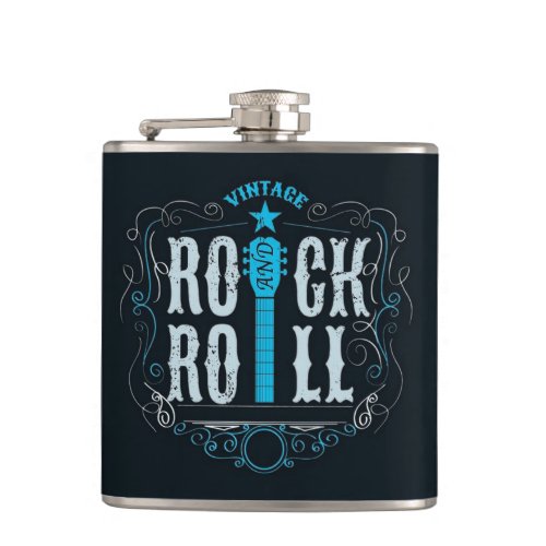 Blue Vintage Rock  Roll Logo Flask